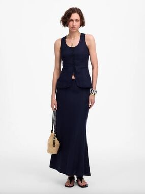 Madewell 100% Linen Bias-cut Slip maxi skirt - Navy